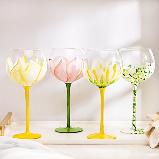 Flower Painted Wine Glass